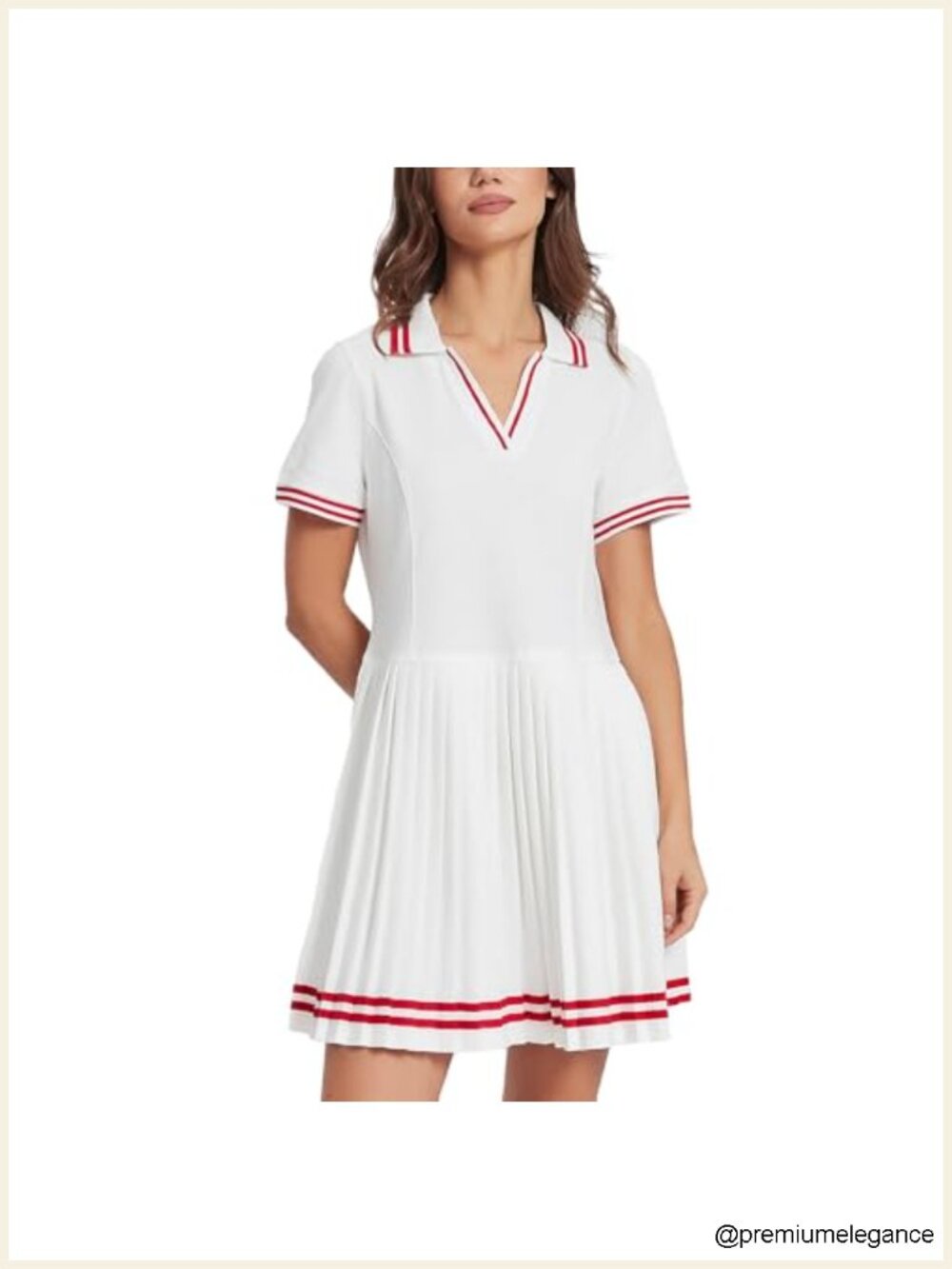 Women's Sleeveless V-Neck Tennis Golf Dress Contrast Stripes Pleated Skirt
